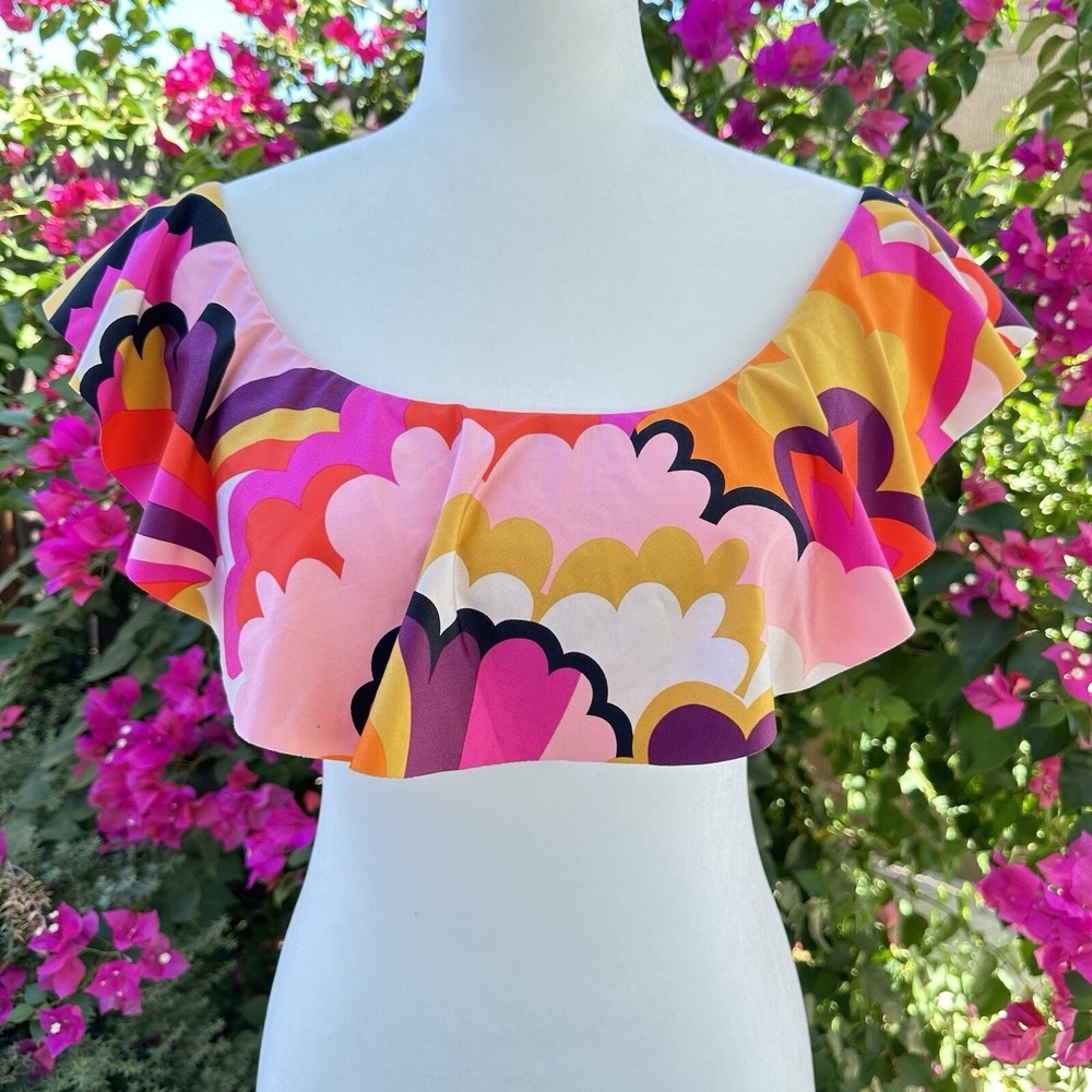 Trina Turk Womens Pink Orange Psychedelic Ruffle Off Shoulder Bikini Top‎ Size 6